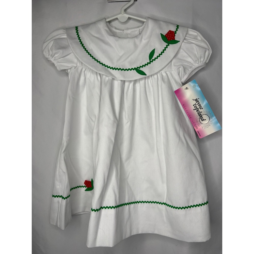 Vtg Jayne Copeland Girls White Strawberry Ric-Rac Pique Dress Cottagecore 4T NWT
